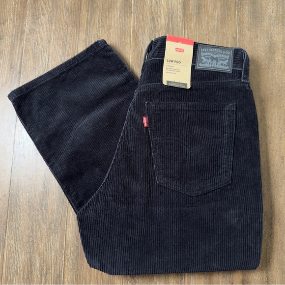 Levi’s Low Pro Pant Mid Rise Black Corduroy Baggy 90s Relaxed Straight Leg - Picture 2 of 11